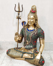 Lord Shiva Brass Idol 20 inches with stonework - Budhshiv.com