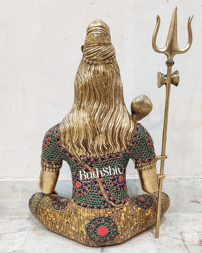 Lord Shiva Brass Idol 20 inches with stonework - Budhshiv.com