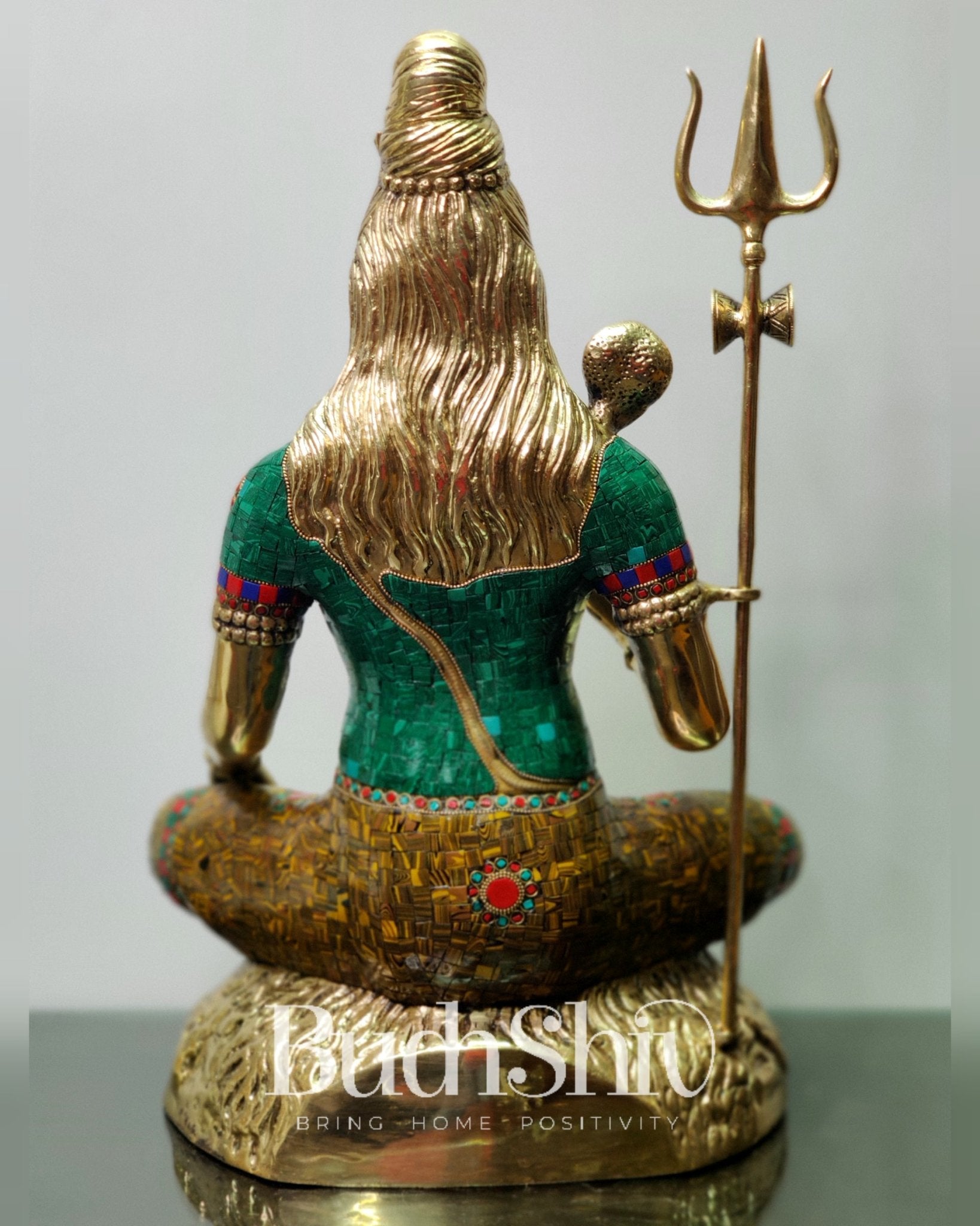 Lord Shiva Brass Idol 22 inches Lacquer Polished with stonework - Budhshiv.com