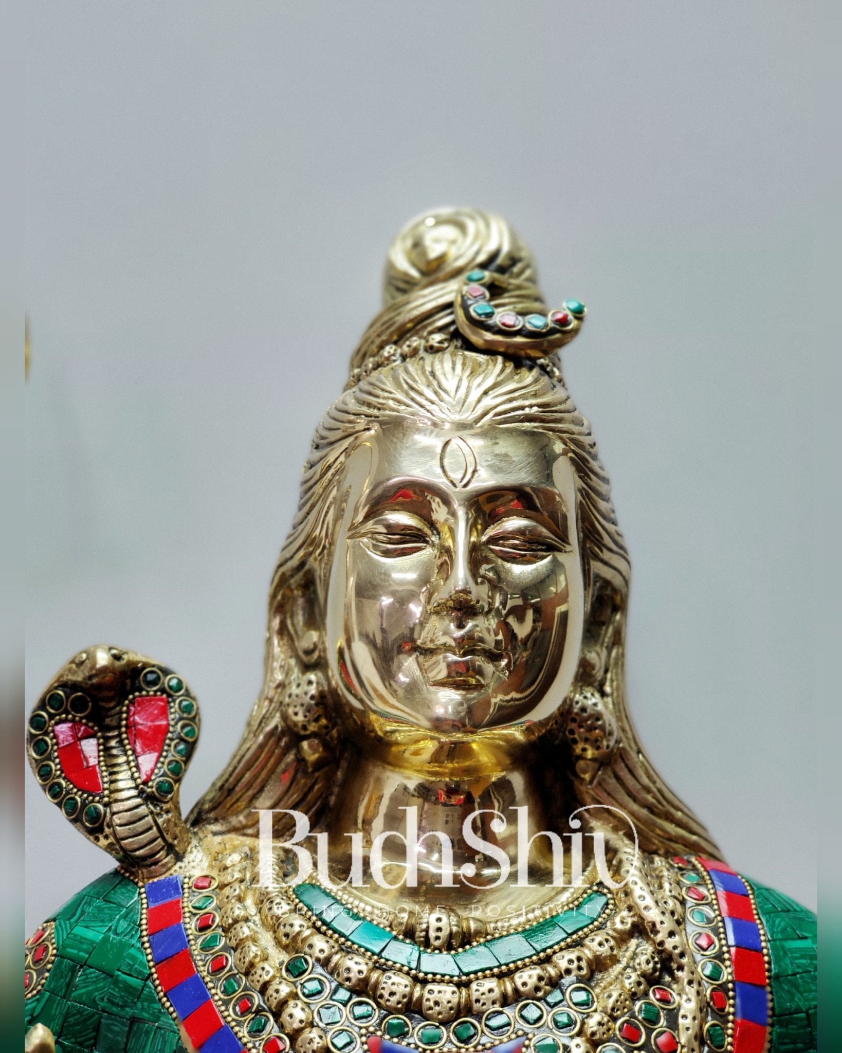 Lord Shiva Brass Idol 22 inches Lacquer Polished with stonework - Budhshiv.com