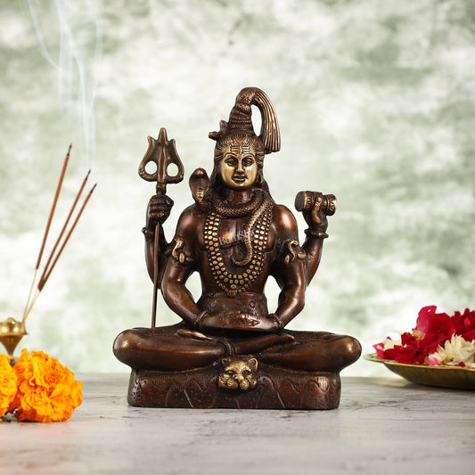 Lord Shiva brass idol in Meditation posture with 8.5 inch - Budhshiv.com