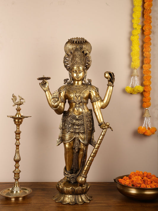 Lord Vishnu Brass Idol - 40 Inch Height - Budhshiv.com