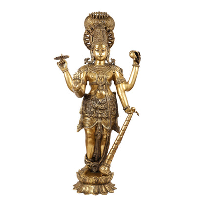 Lord Vishnu Brass Idol - 40 Inch Height - Budhshiv.com