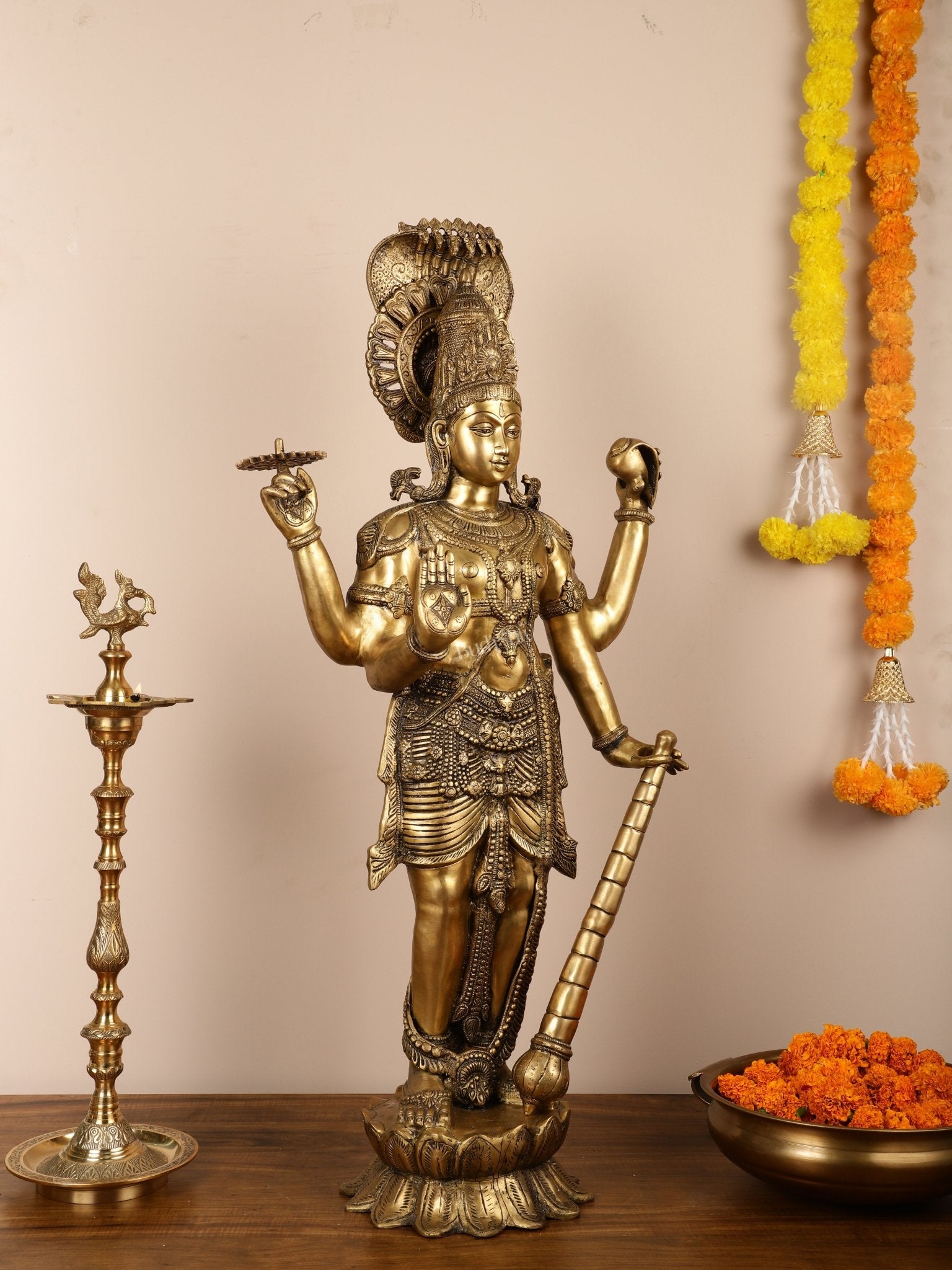 Lord Vishnu Brass Idol - 40 Inch Height - Budhshiv.com