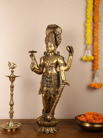 Lord Vishnu Brass Idol - 40 Inch Height - Budhshiv.com