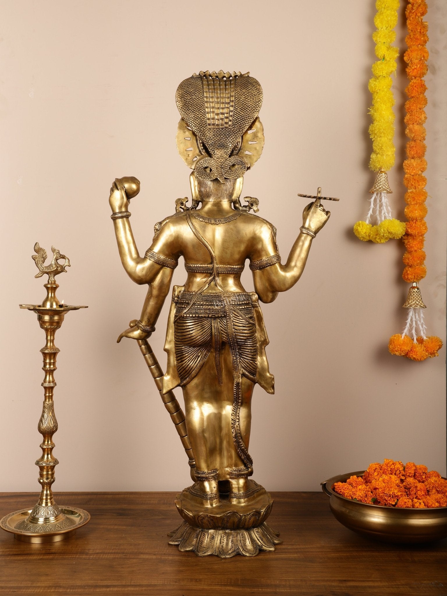 Lord Vishnu Brass Idol - 40 Inch Height - Budhshiv.com