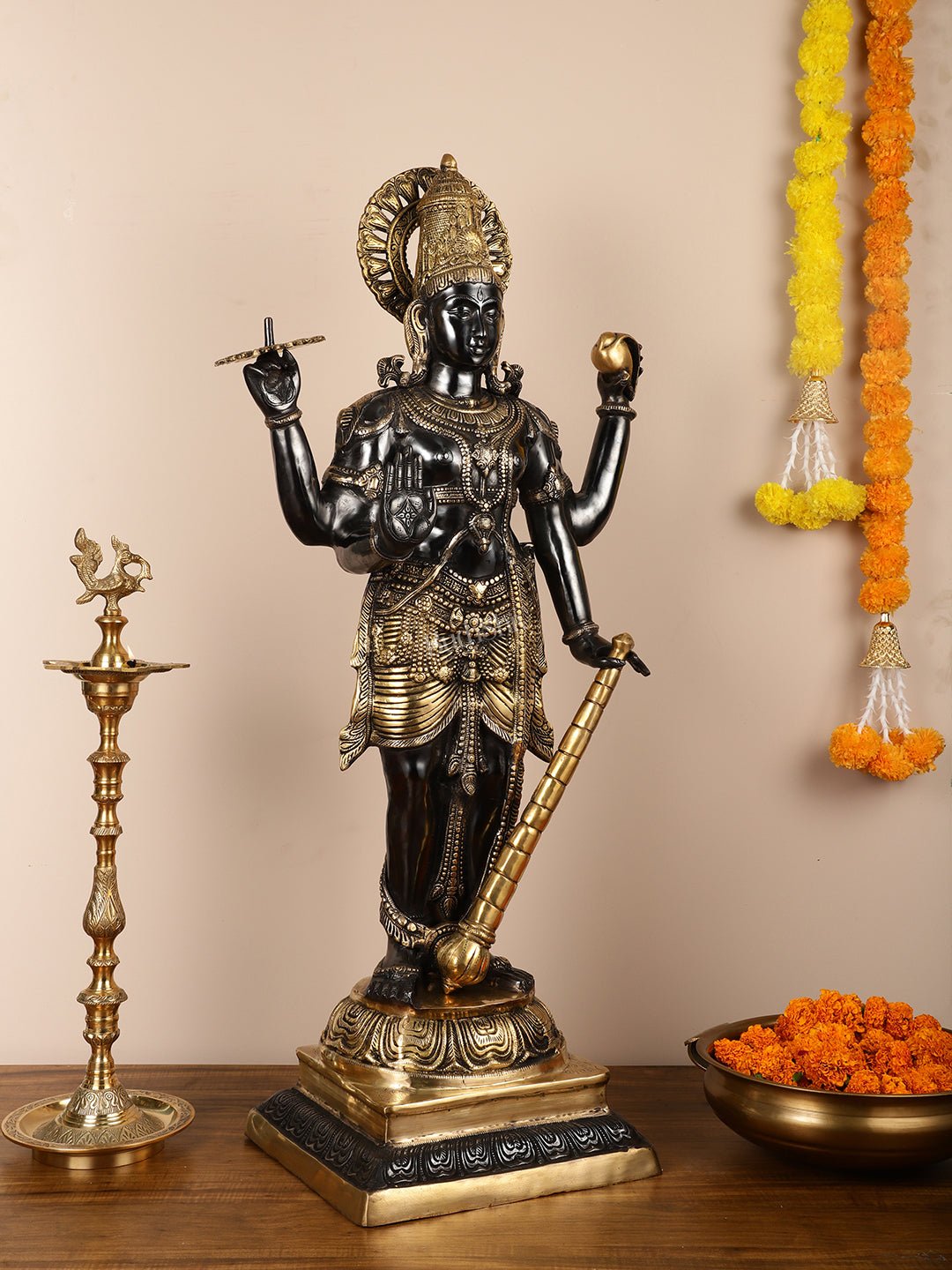 Lord Vishnu Brass Idol - 42 Inch Height - Budhshiv.com