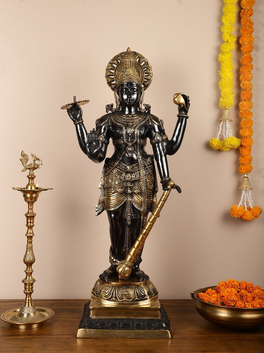 Lord Vishnu Brass Idol - 42 Inch Height - Budhshiv.com