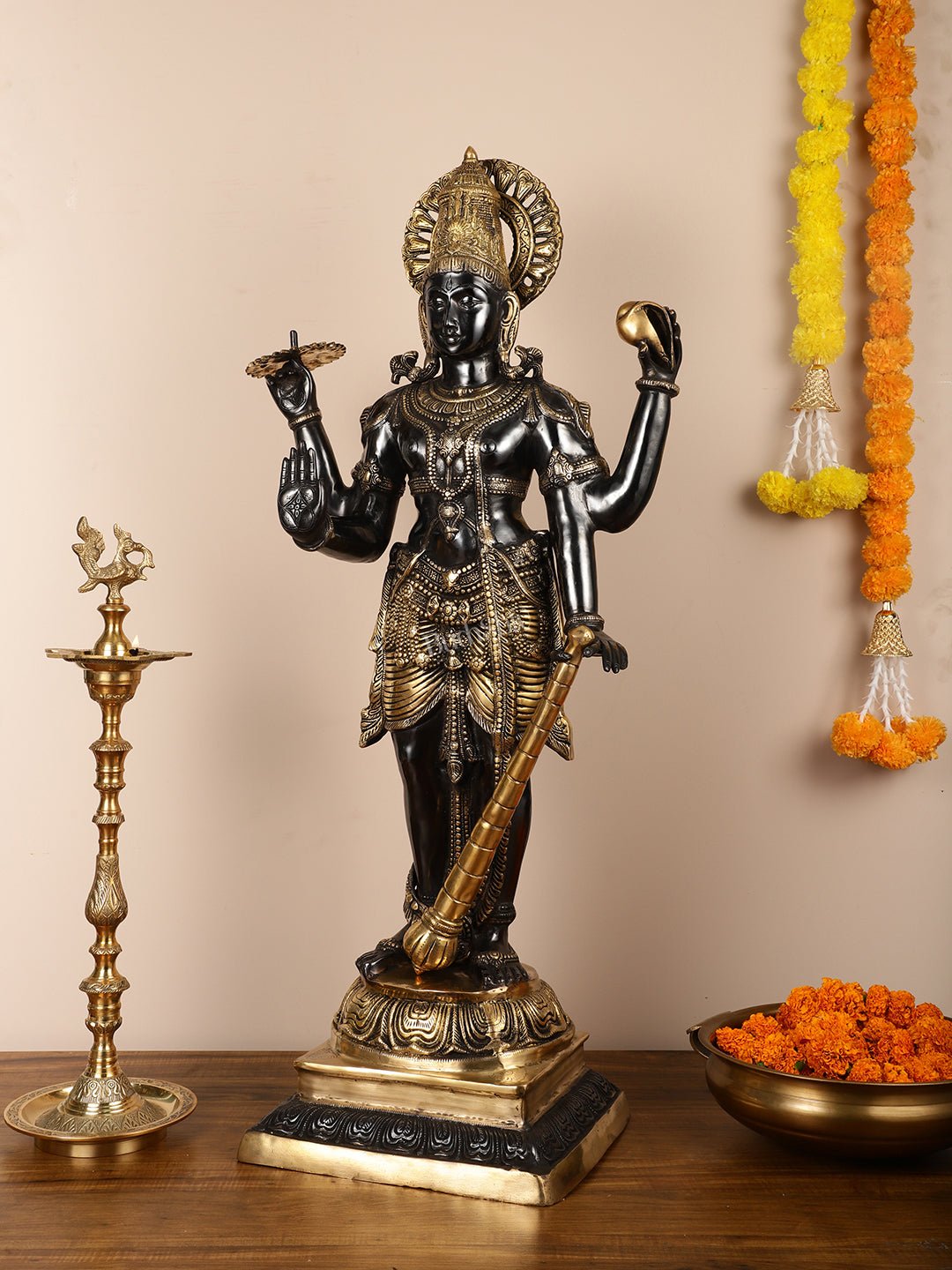 Lord Vishnu Brass Idol - 42 Inch Height - Budhshiv.com