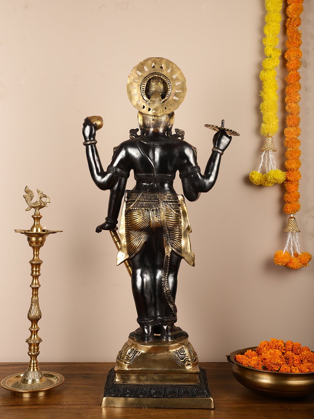 Lord Vishnu Brass Idol - 42 Inch Height - Budhshiv.com