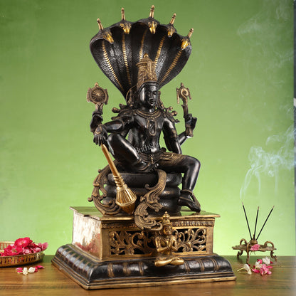 Lord Vishnu seated on sheshanaaga Majestic Brass Statue 30" - Budhshiv.com