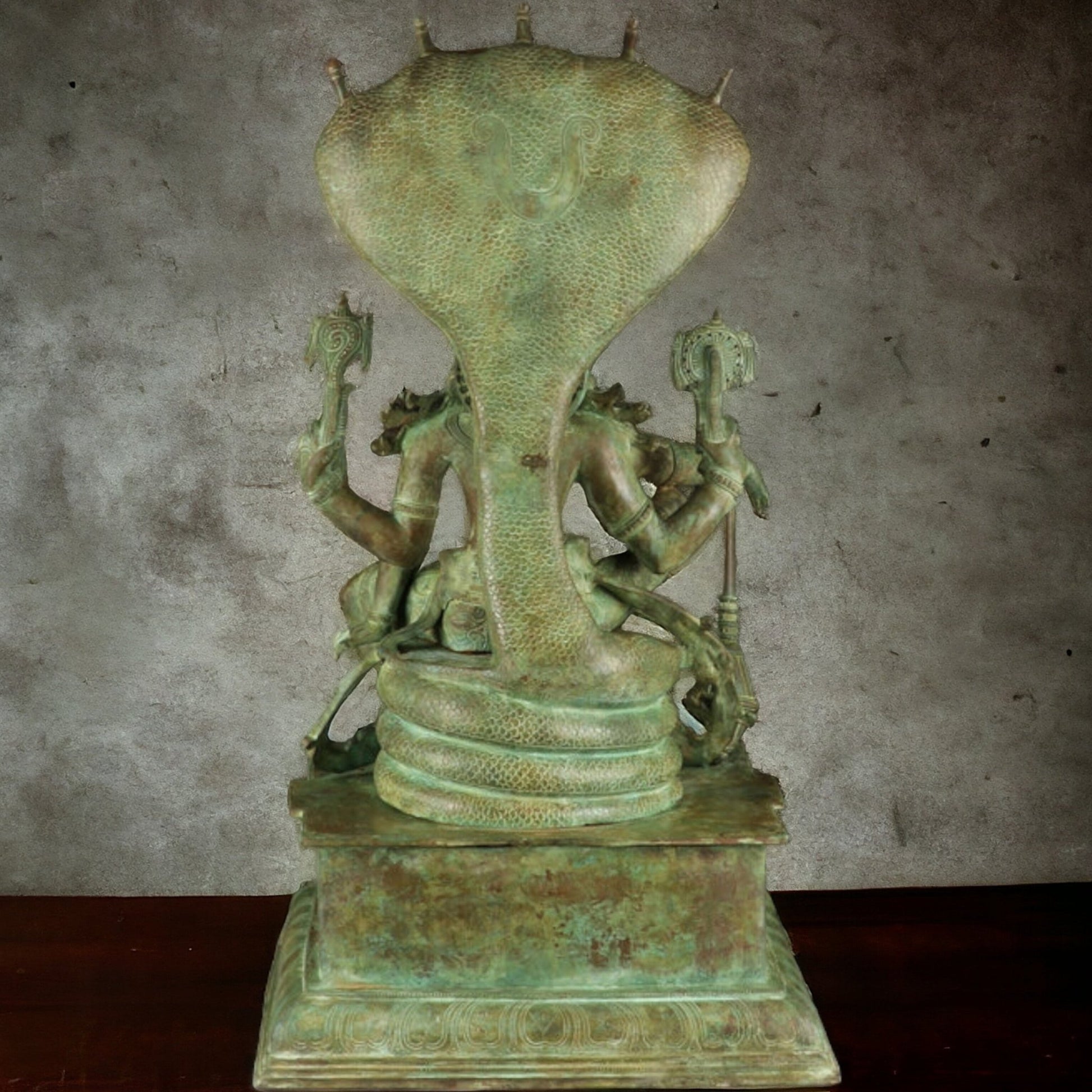 Lord Vishnu seated on sheshanaaga Majestic Brass Statue 30" - Budhshiv.com