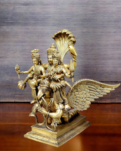 Lord Vishnu with Bhudevi and Sridevi on Garuda 18" - Budhshiv.com