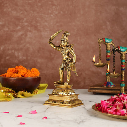 Madurai Veeran Brass Superfine Statue 10" - Budhshiv.com