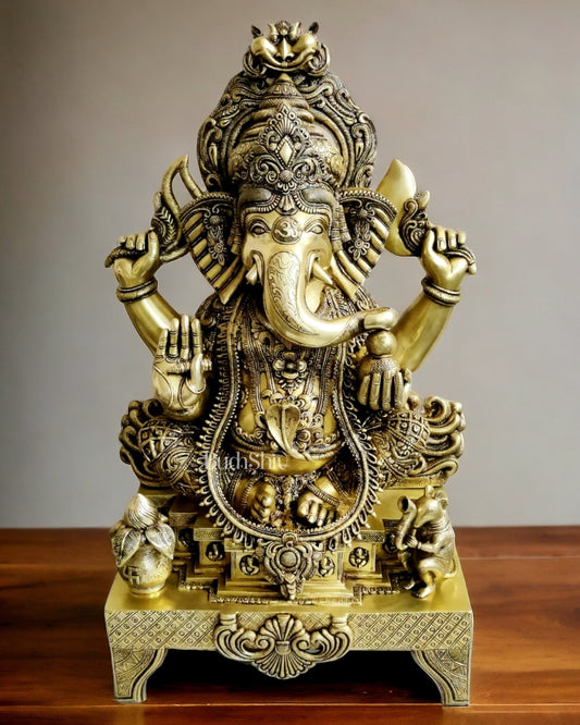 Majestic 3-Foot Brass Lord Ganesha Statue - 34 Inch - Budhshiv.com