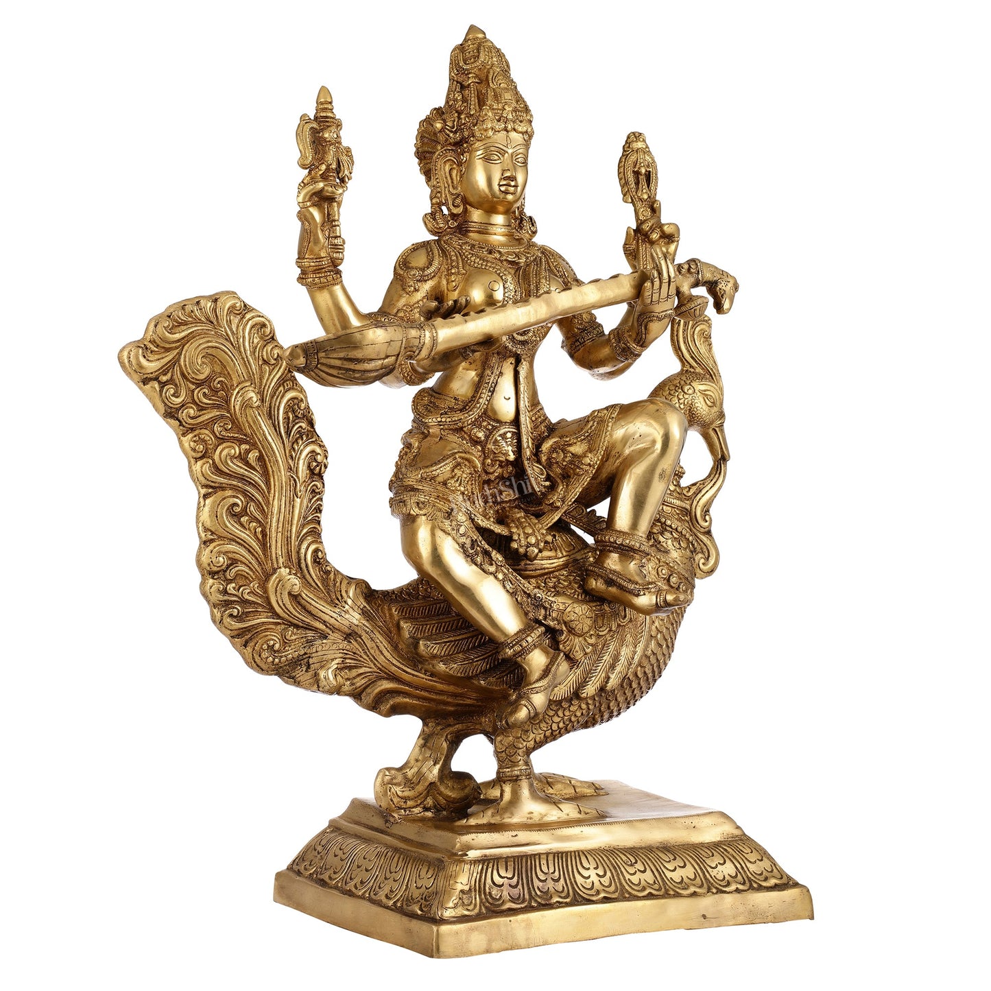 Majestic 30" Tall Brass Goddess Saraswati Statue - Budhshiv.com