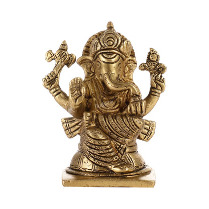 Majestic Brass Ganesha Idol | Height 4 inch - Budhshiv.com