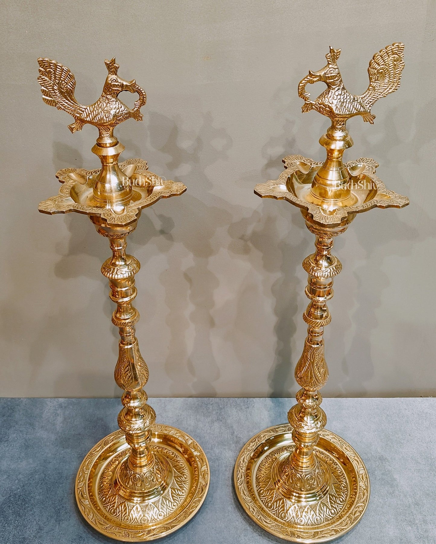 Majestic Brass Peacock Samai Lamp Perfect for Inauguration Ceremonies | 2 Feet (26 Inch) - Budhshiv.com