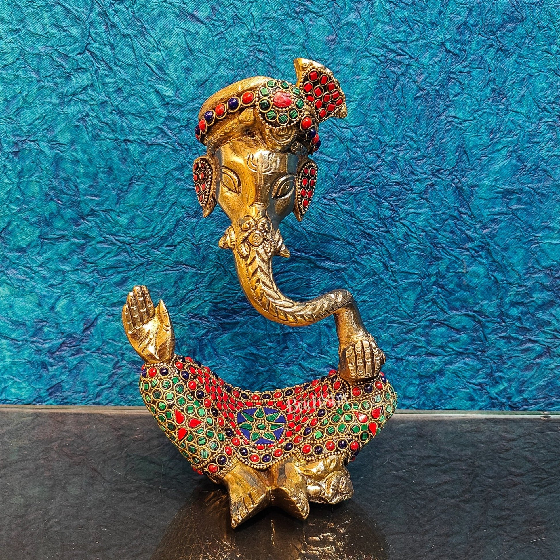 Modern Ganesha abstract unique brass idol/ wearing a pagdi/turban ( stonework) - Budhshiv.com