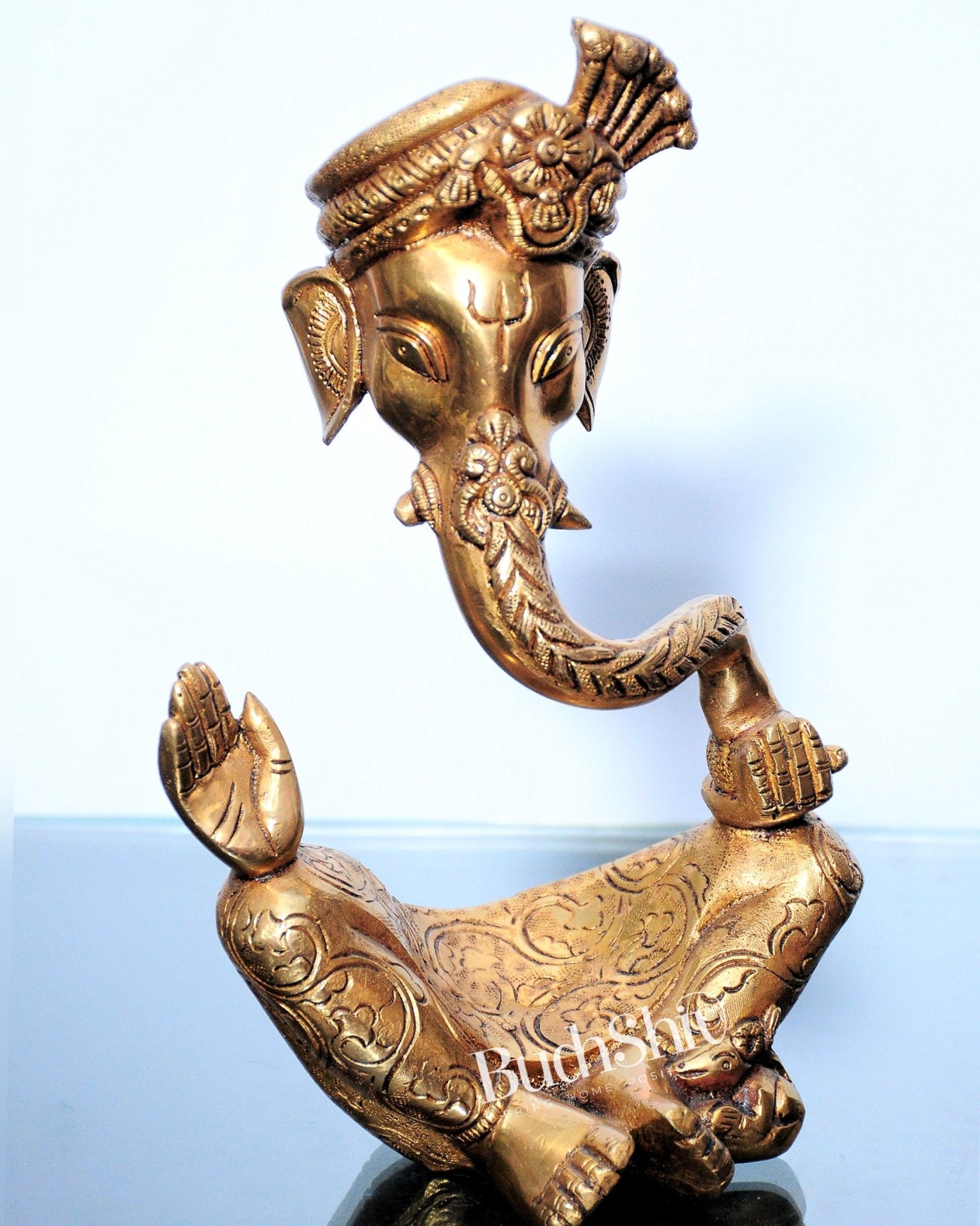 Modern Ganesha abstract unique brass idol/ wearing a pagdi/turban with mouse | suitable for office desk/study table/ temple(golden) - Budhshiv.com