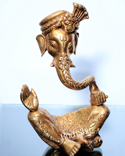 Modern Ganesha abstract unique brass idol/ wearing a pagdi/turban with mouse  Budhshiv.com