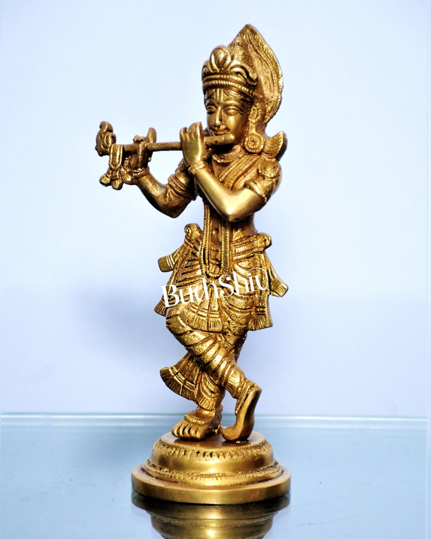 Murlidhar Krishna Idol: Exquisite 9-Inch Brass Idol - Symbol of Purity - Budhshiv.com