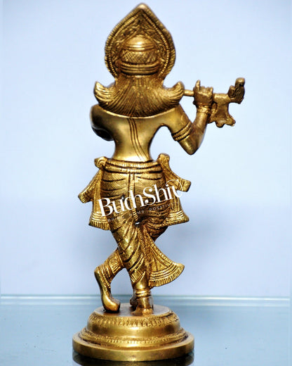 Murlidhar Krishna Idol: Exquisite 9-Inch Brass Idol - Symbol of Purity - Budhshiv.com