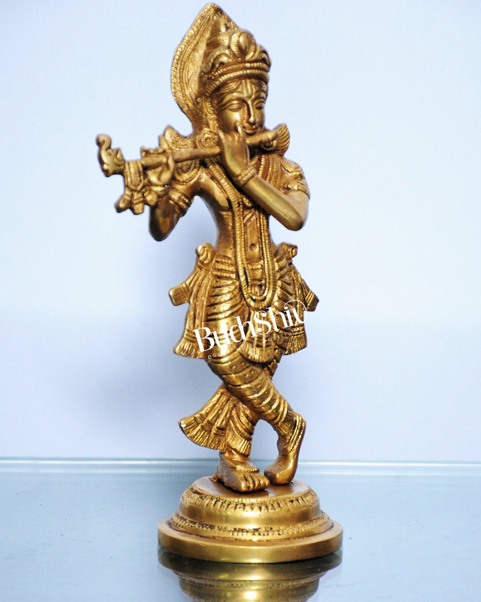 Murlidhar Krishna Idol: Exquisite 9-Inch Brass Idol - Symbol of Purity - Budhshiv.com