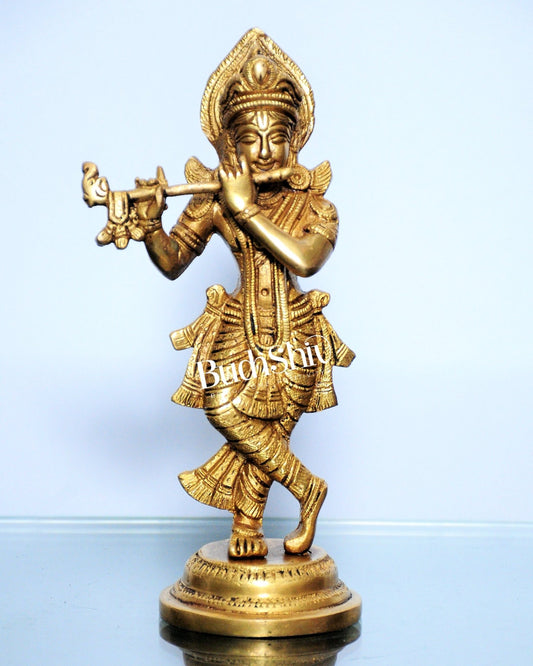 Murlidhar Krishna Idol: Exquisite 9-Inch Brass Idol - Symbol of Purity - Budhshiv.com
