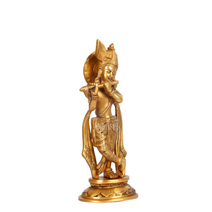 Murlidhar Krishna Idol: Exquisite 9.5-Inch Brass Idol - Budhshiv.com