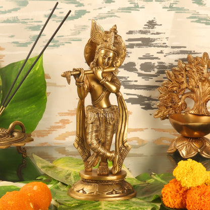 Murlidhar Krishna Idol: Exquisite 9.5-Inch Brass Idol - Budhshiv.com