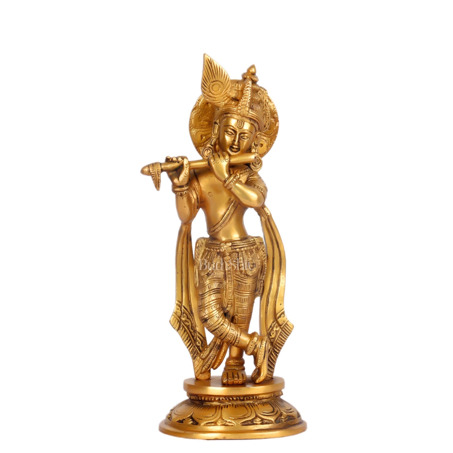 Murlidhar Krishna Idol: Exquisite 9.5-Inch Brass Idol - Budhshiv.com