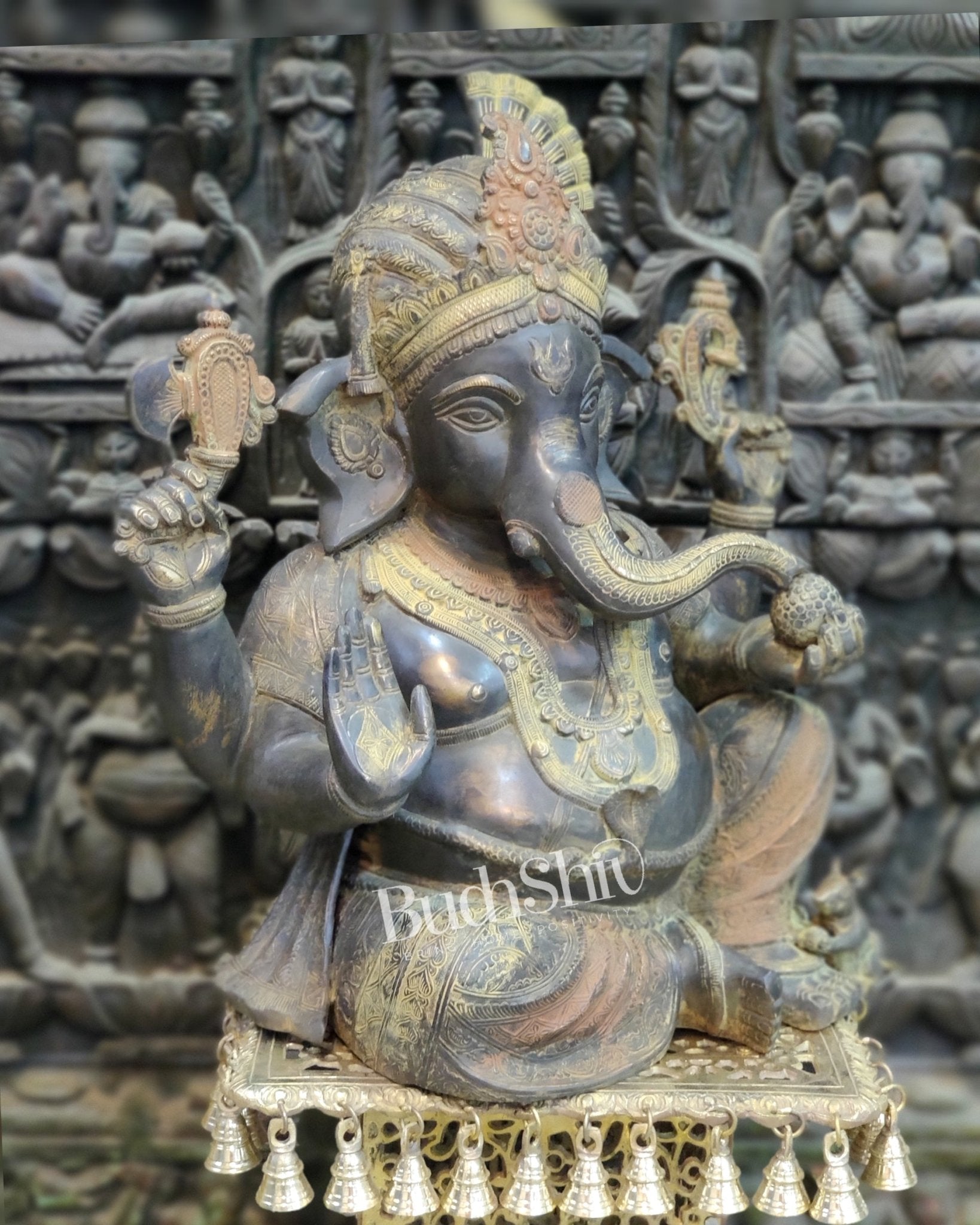 Pagadi Ganesha Brass idol 21 inches Antique Stone Finish - Budhshiv.com