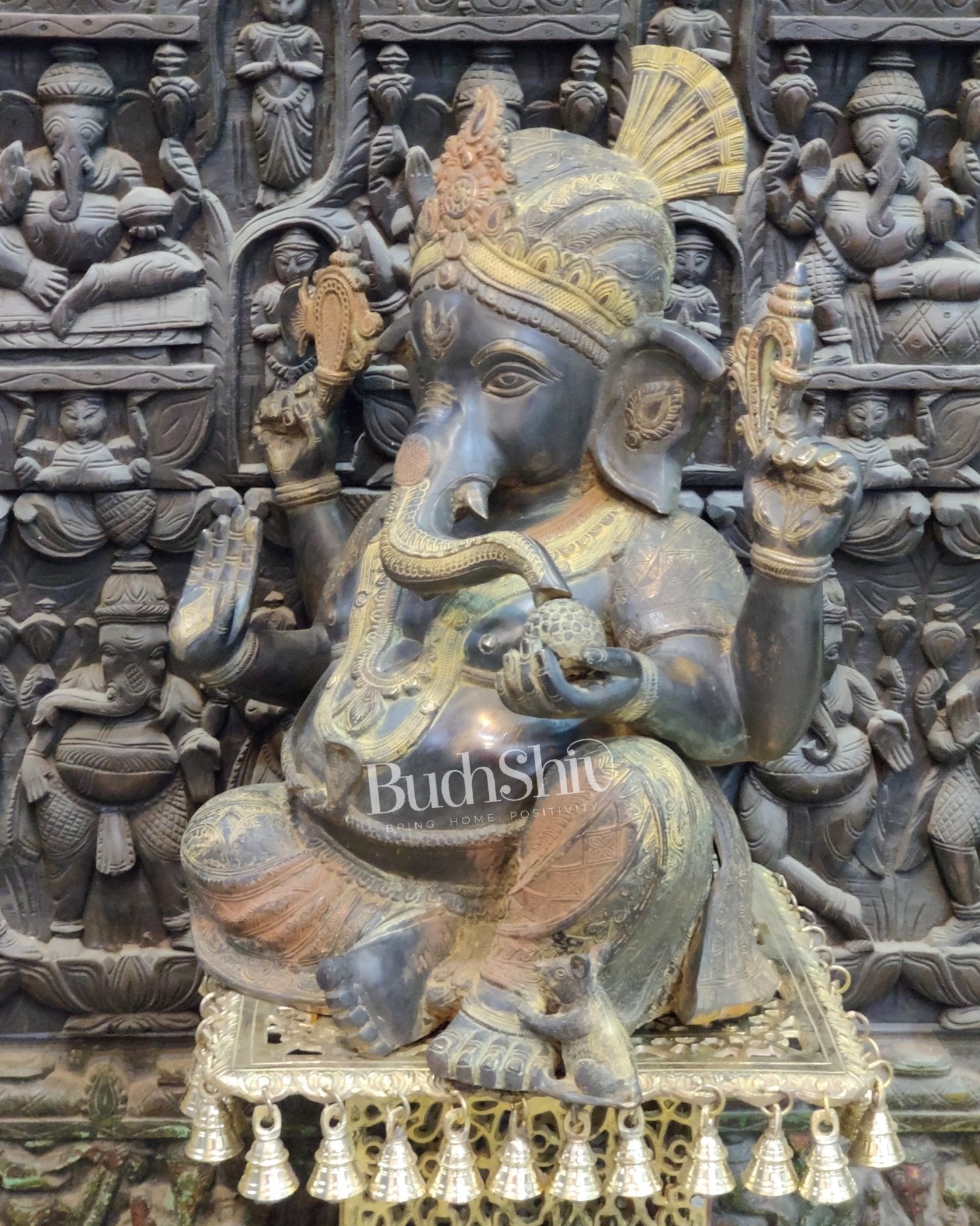 Pagadi Ganesha Brass idol 21 inches Antique Stone Finish - Budhshiv.com