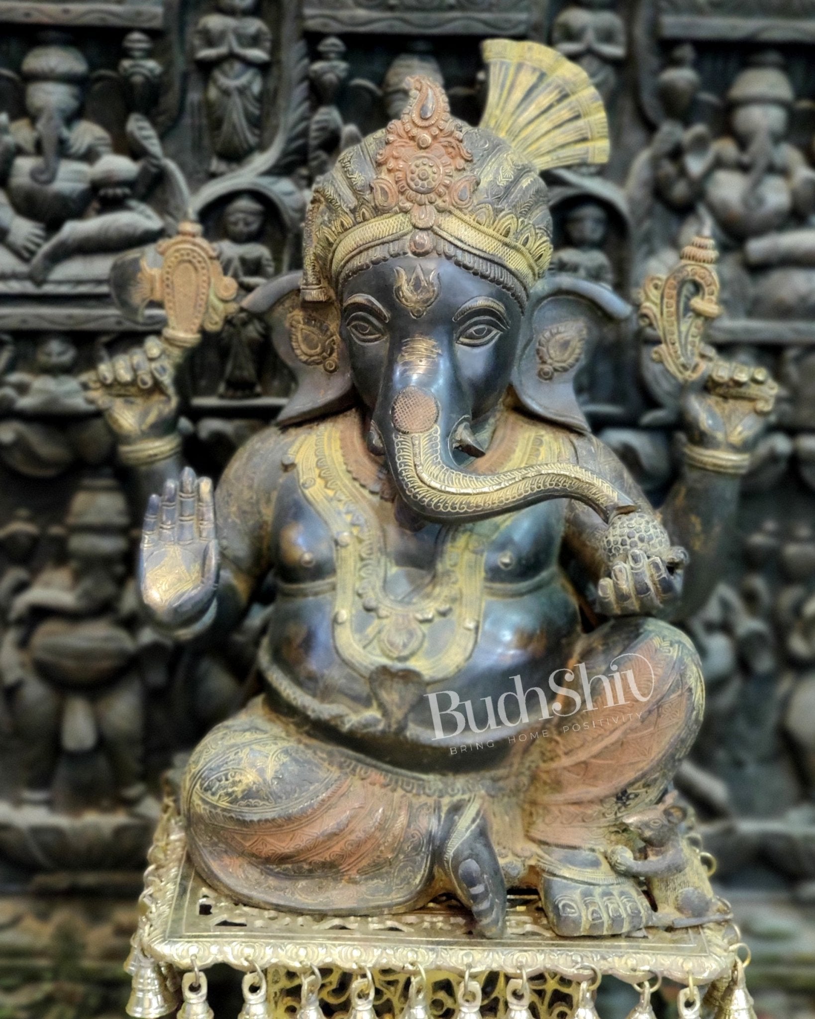 Pagadi Ganesha Brass idol 21 inches Antique Stone Finish - Budhshiv.com