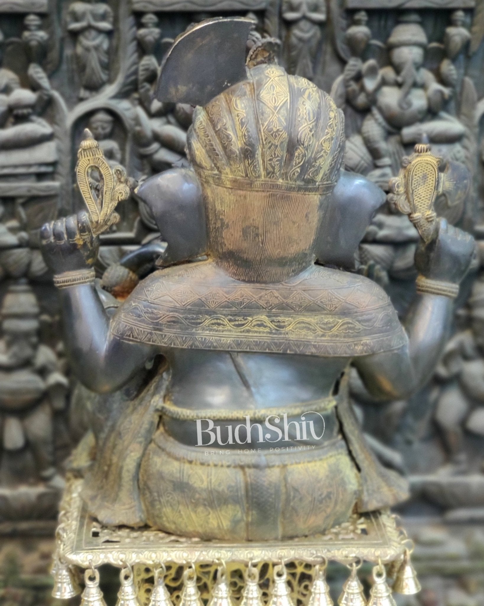 Pagadi Ganesha Brass idol 21 inches Antique Stone Finish - Budhshiv.com