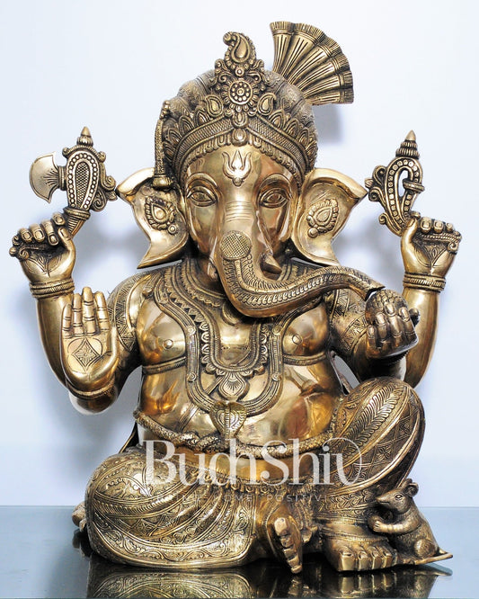 Pagadi Ganesha Brass idol 21 inches - Budhshiv.com
