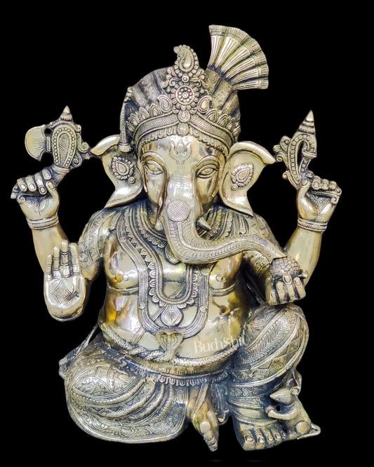 Pagadi Ganesha Brass idol 21 inches - Budhshiv.com