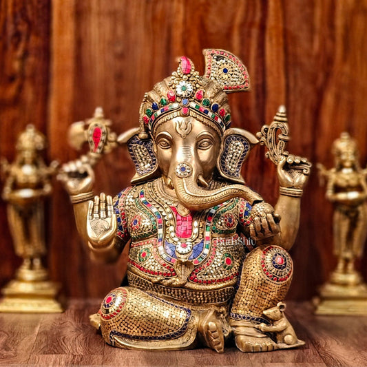 Pagadi Ganesha wearing a turban Brass idol 21 inch - Budhshiv.com