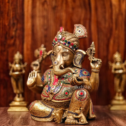 Pagadi Ganesha wearing a turban Brass idol 21 inch - Budhshiv.com