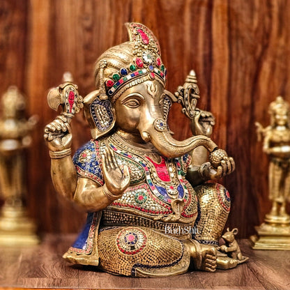 Pagadi Ganesha wearing a turban Brass idol 21 inch - Budhshiv.com