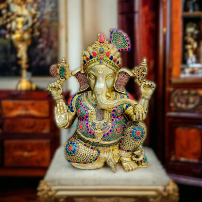 Pagadi Ganesha wearing a turban Brass idol 21 inches - Budhshiv.com