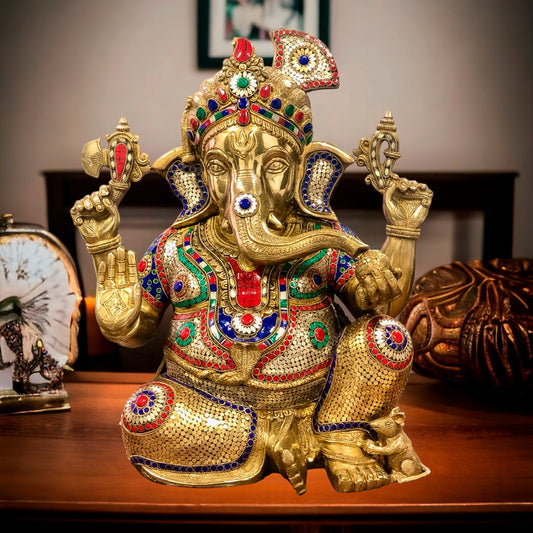 Pagadi Ganesha wearing a turban Brass idol 21 inches - Budhshiv.com