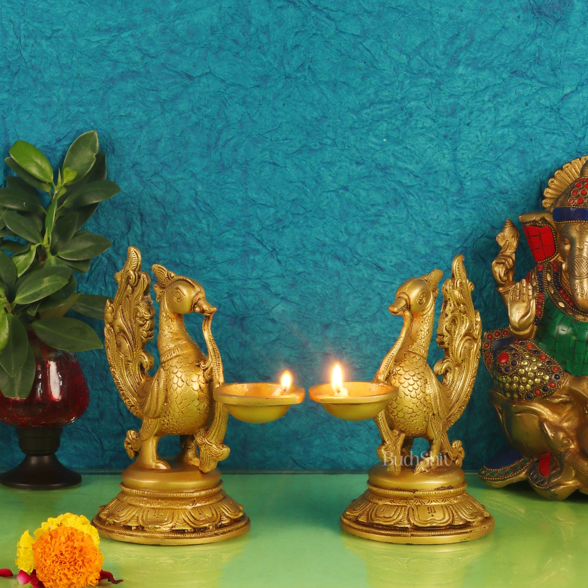 Pair of Handcrafted Brass Annam Diyas | Height 7.5 inches - Budhshiv.com