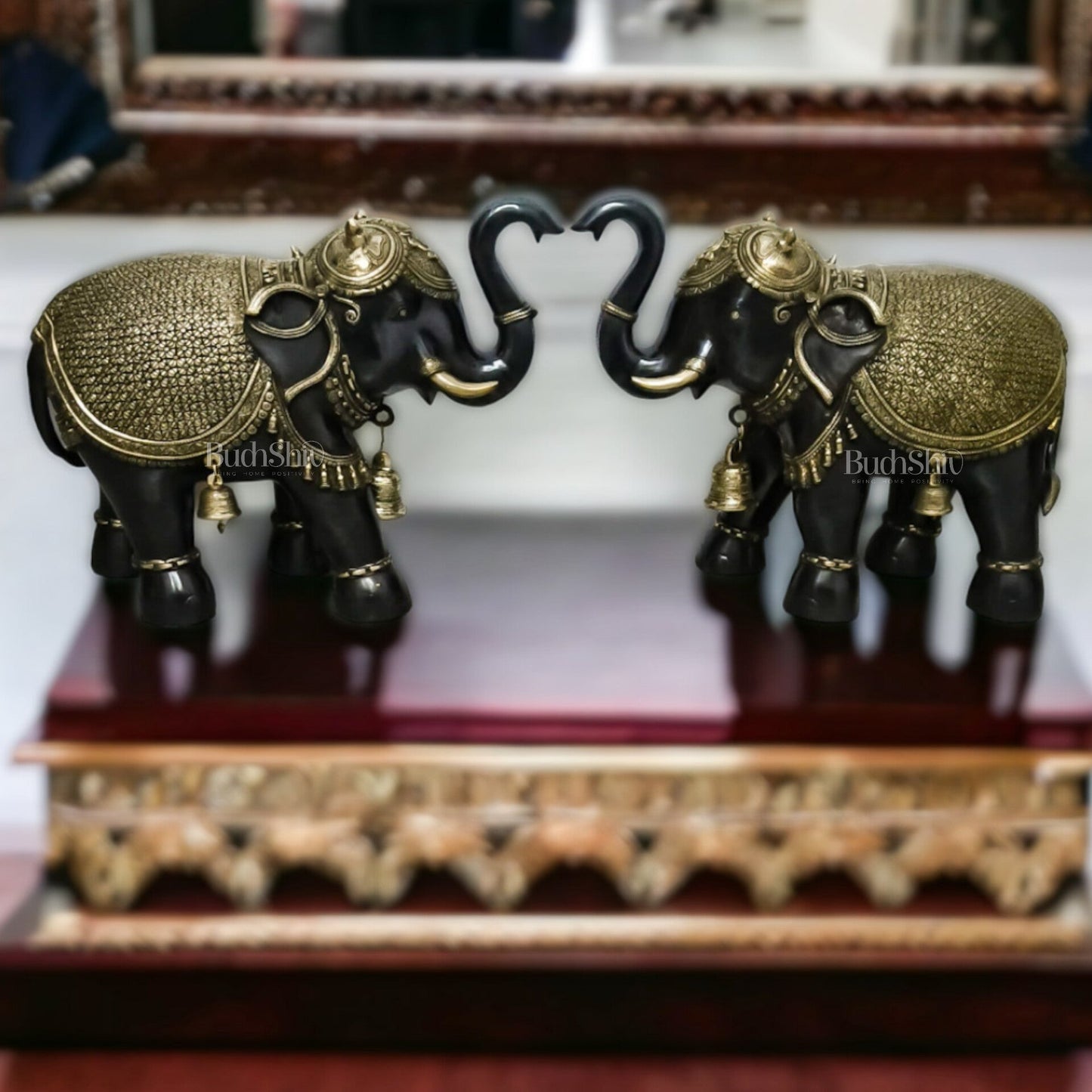 Pair of Large Brass Elephants - 2 Feet Length - Budhshiv.com