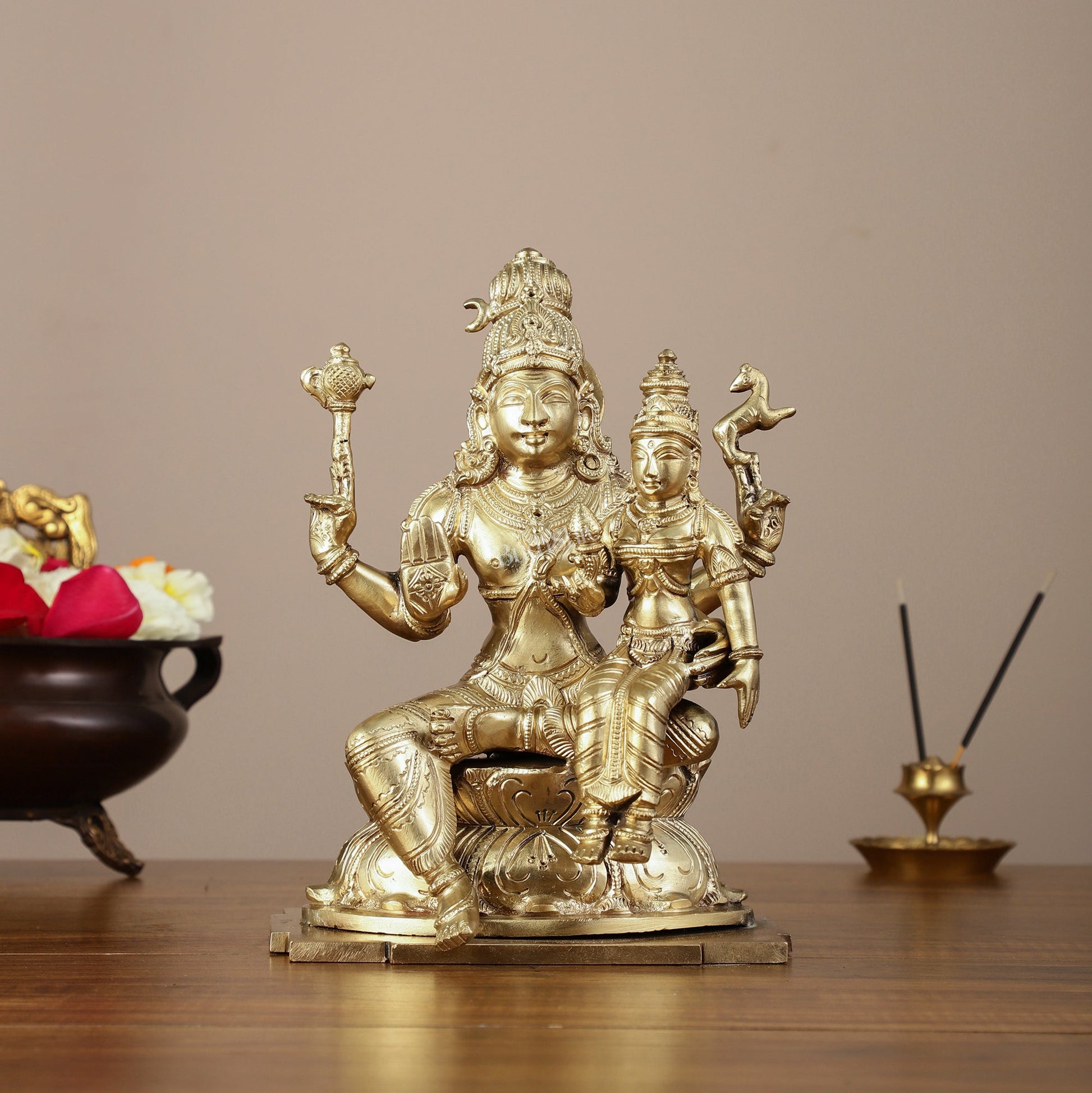 Panchaloha Pure Bronze Shiva and Parvati Idol - 9" - Budhshiv.com