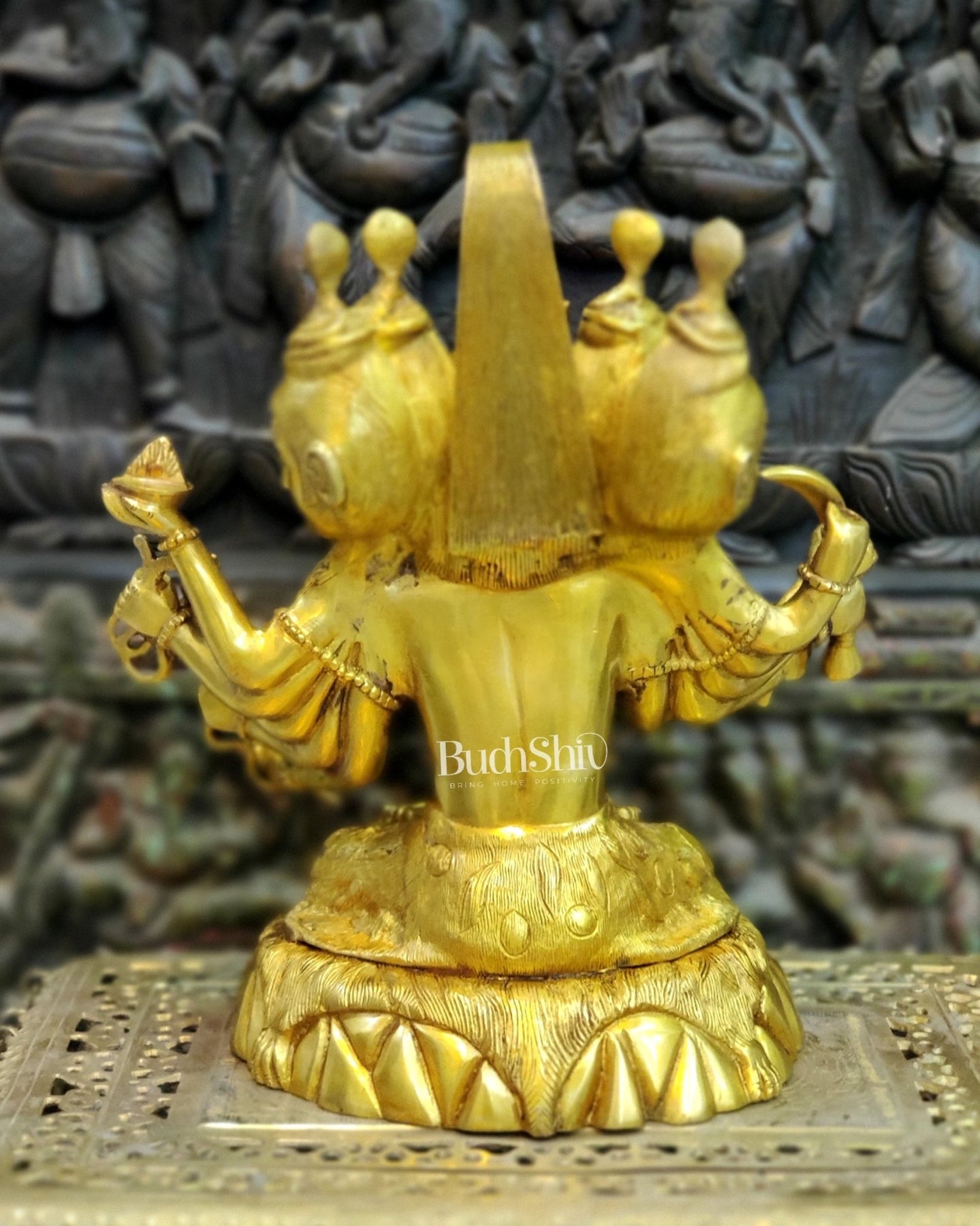 Panchamukhi Sadashiva Brass Idol | Golden Finish | 15" Height - Budhshiv.com