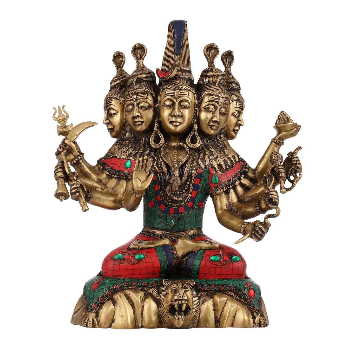 Panchamukhi shiva Brass Idol | 15" Height | Divine Manifestation - Budhshiv.com