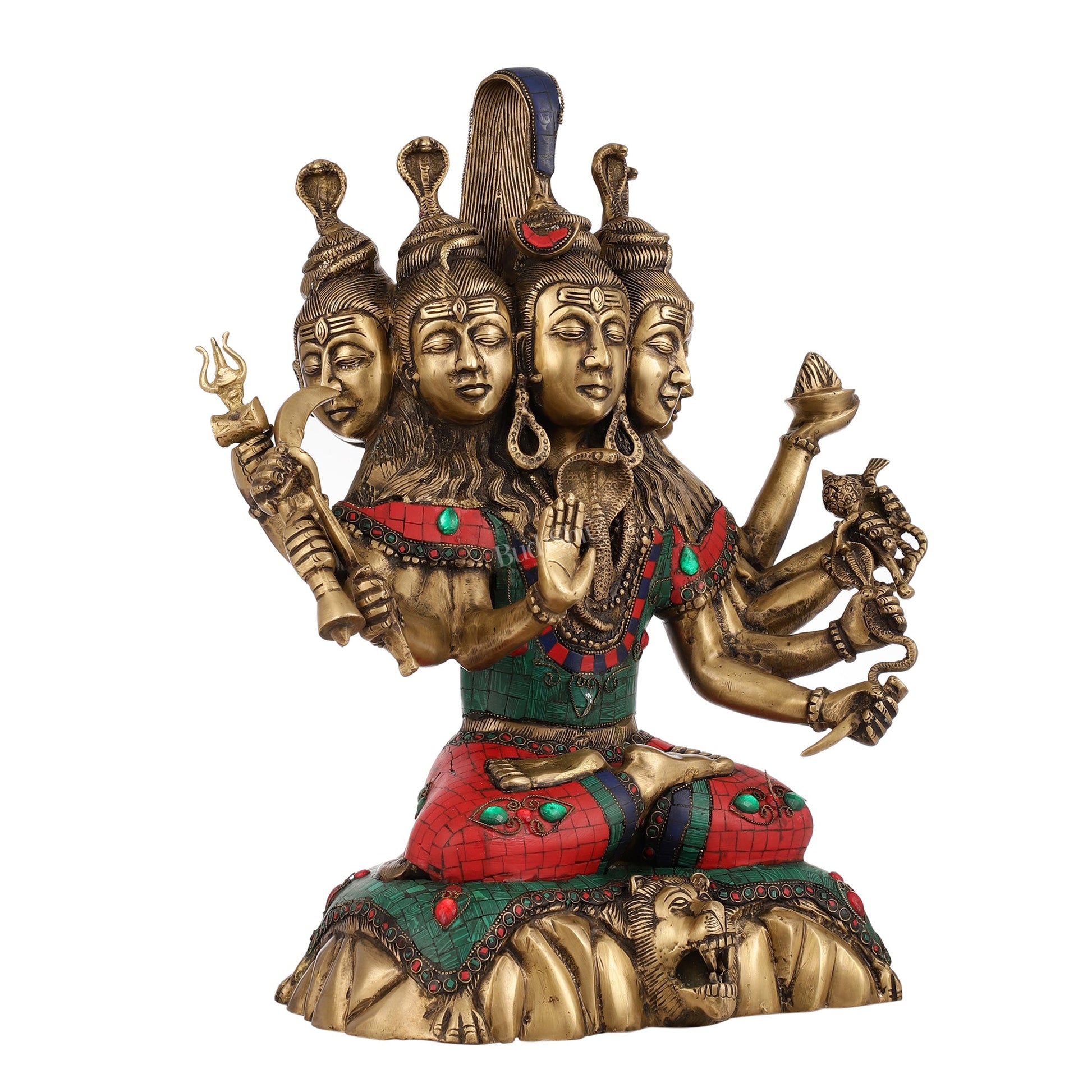 Panchamukhi shiva Brass Idol | 15" Height | Divine Manifestation - Budhshiv.com