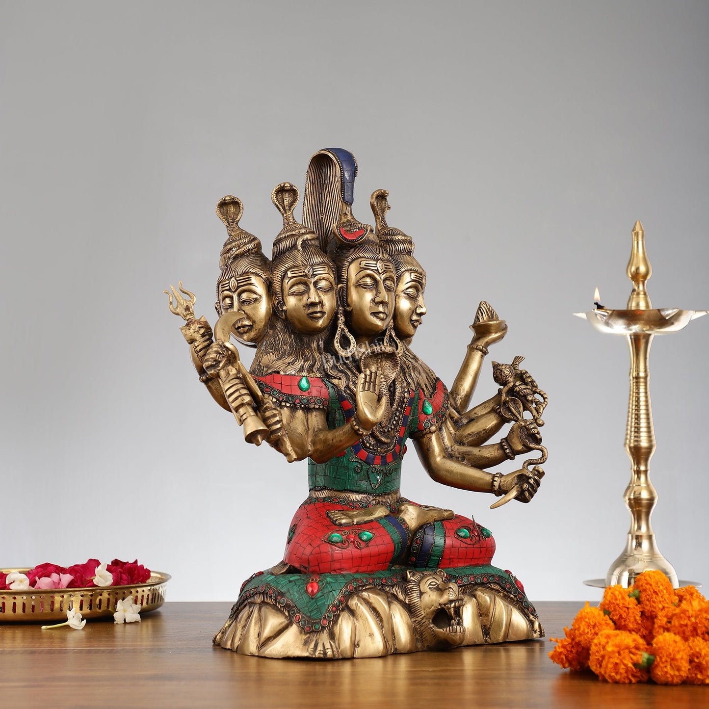 Panchamukhi shiva Brass Idol | 15" Height | Divine Manifestation - Budhshiv.com